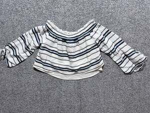 Lovers + Friends Off The Shoulder Crop Top Small Blue White Striped Coastal Boho
